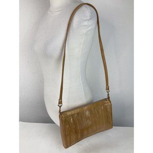*Vintage Genuine Eel Skin Shoulder Bag Womens Small Purse Handbag Tan Zipper